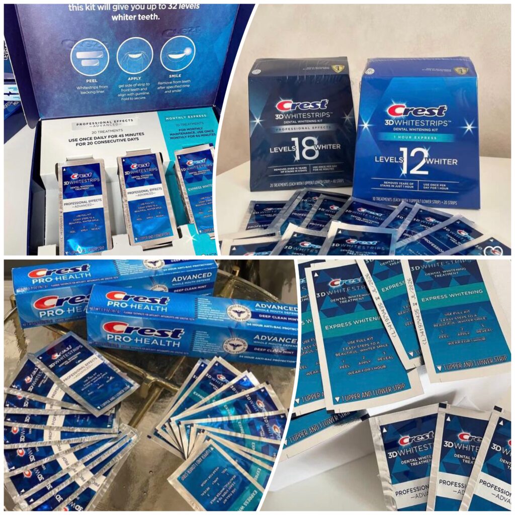 Efekty wybielania zębów przed i po użyciu pasków Crest 1 Hour Express