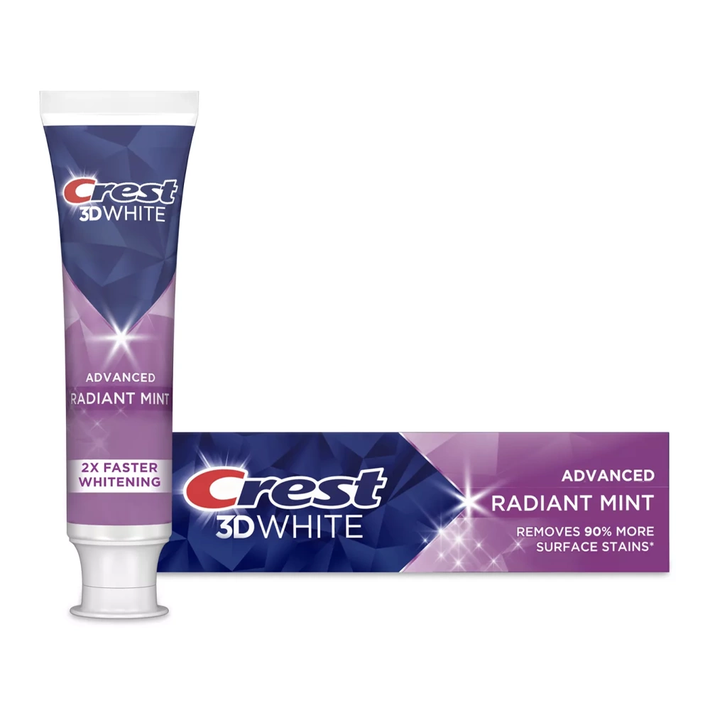Crest 3D White Advanced Radiant Mint 93 g – wybielająca pasta do zębów z fluorem Oryginalna pasta Crest 3D White Advanced Radiant Mint 93 g do usuwania przebarwień i pielęgnacji białego uśmiechu